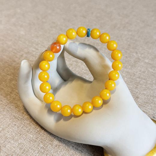 敦煌【蕴泽·蜜蜡南红手串】敦煌福泽轻奢蜜蜡佛珠手串女南红单圈手链复古中国风设计款 商品图6