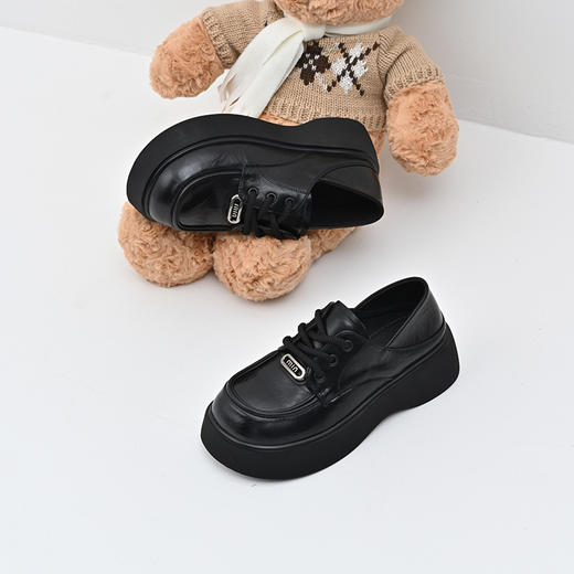 经典鲨女鞋2025年春季新百搭黑色圆头平底系带舒适单鞋小皮鞋KW388-517051 商品图1