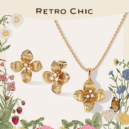 Garden of Eden 伊甸园系列 | 金丝四瓣花套装（耳环&项链） 商品图0