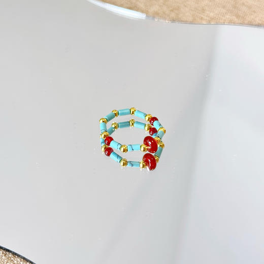 敦煌【松石玛瑙串珠戒指】绿松石串珠戒指 百搭多巴胺食指环戒指 小众设计精致手饰女 商品图8