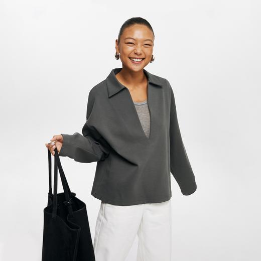 oneup深V领翻领空气层Polo卫衣 商品图1