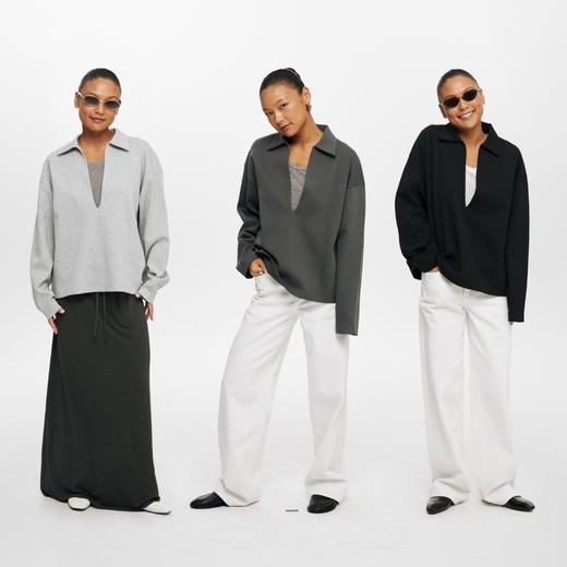 oneup深V领翻领空气层Polo卫衣 商品图4