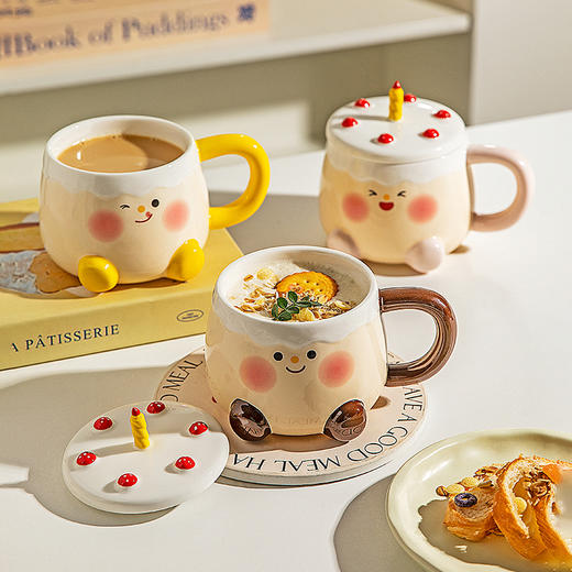 摩登主妇生日礼物杯子带盖高颜值喝水杯家用陶瓷杯可爱马克杯礼盒 商品图3