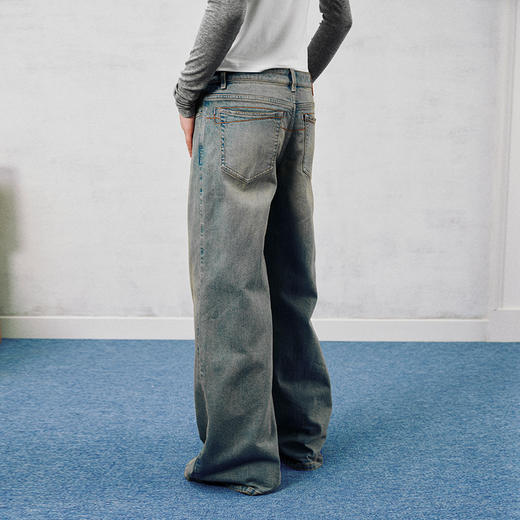 NUTH 复古直筒牛仔裤做旧洗水微喇牛仔裤女 商品图4