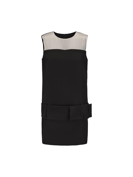 【北国雾夜】蝴蝶结腰带柔纱拼接直身连衣裙 商品图4