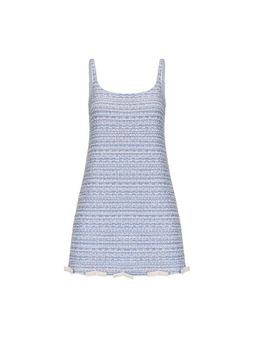 【航海星落】一字蝴蝶结拼接小香风吊带连衣裙 商品图4