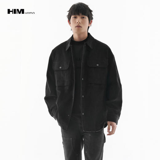 HIM漢崇  简约复古工装衬衫男大口袋做旧剪边下摆休闲长袖2025秋季 商品图0