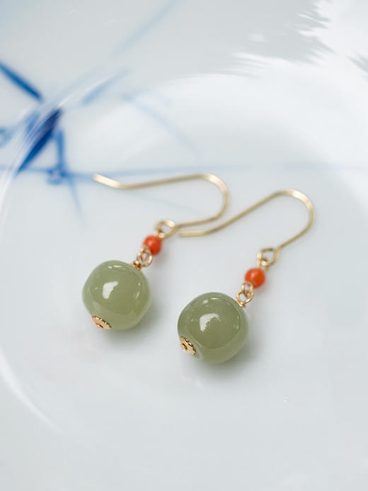 【敦煌声声慢耳坠】中式玉质老型珠耳坠 南红玛瑙文艺耳饰优雅 商品图3