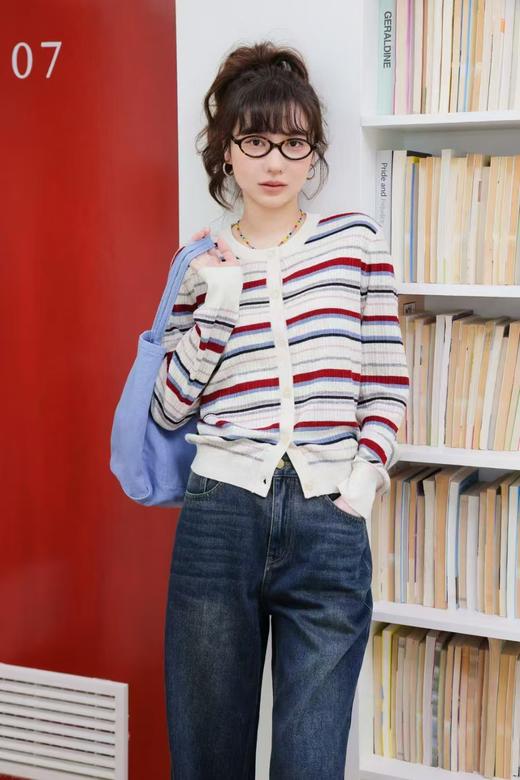 【预售】柚丁女装俏皮灵灵动彩虹针织条纹开衫9A11M27385 商品图0