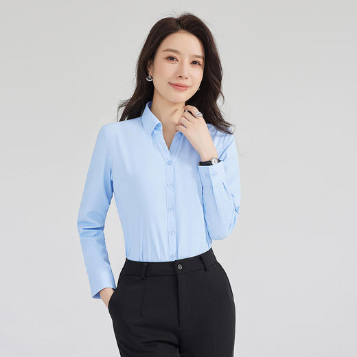 罗蒙春秋女士长袖衬衫V领百搭休闲纯色商务通勤时尚大气上衣 商品图3