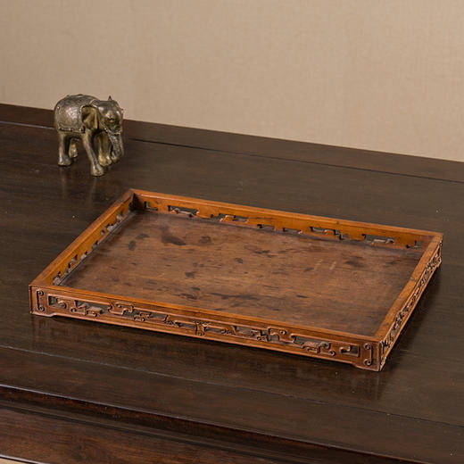 清 黄杨木镶红木透雕夔龙纹呈盘 商品图1