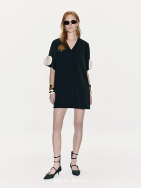 【圣保罗低语】层叠圆片拼接设计A字连衣裙