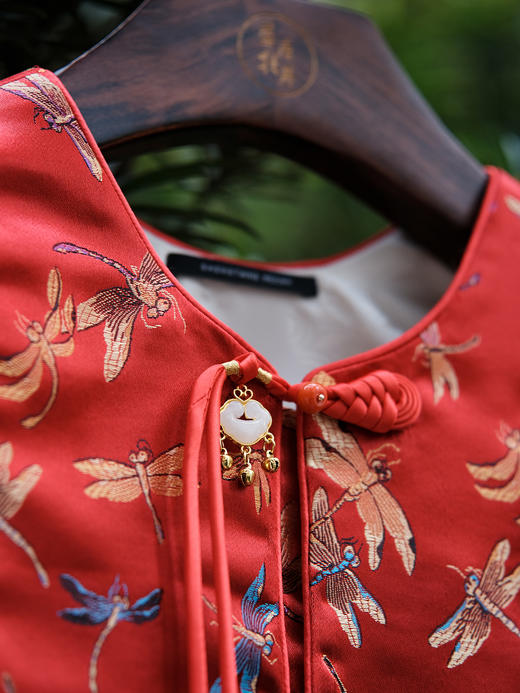 盛唐牡丹| 儿童系列|Kids 织锦缎鸵鸟毛上衣-红色 商品图2