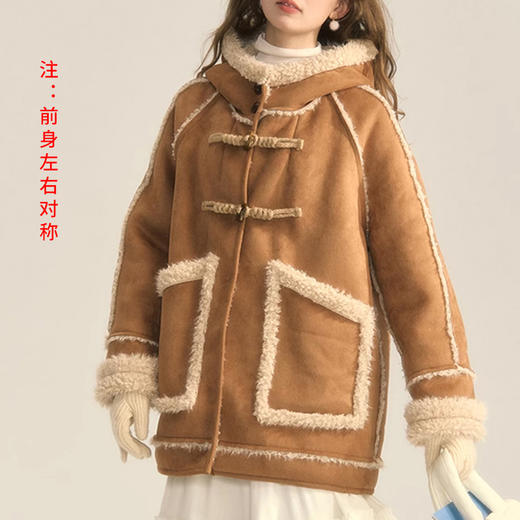 裁缝学苑AS396法式复古撞色麂皮绒拼接皮毛一体连帽外套纸样女装上衣样板 商品图4