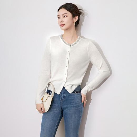 【高货wl】全新升级【铂金会员192/天猫259/差价67】(55822) 洛诗琳轻奢重工镶钻圆领高级感气质修身针织开衫上衣 商品图1