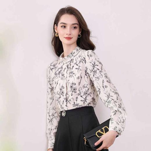 全新升级【铂金会员165/天猫219/差价54】(62210)洛诗琳法式碎花长袖衬衫女春季2025新款气质通勤雪纺衫上衣 商品图1