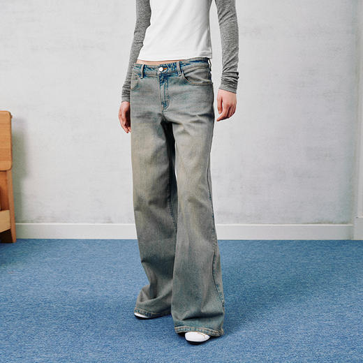 NUTH 复古直筒牛仔裤做旧洗水微喇牛仔裤女 商品图3