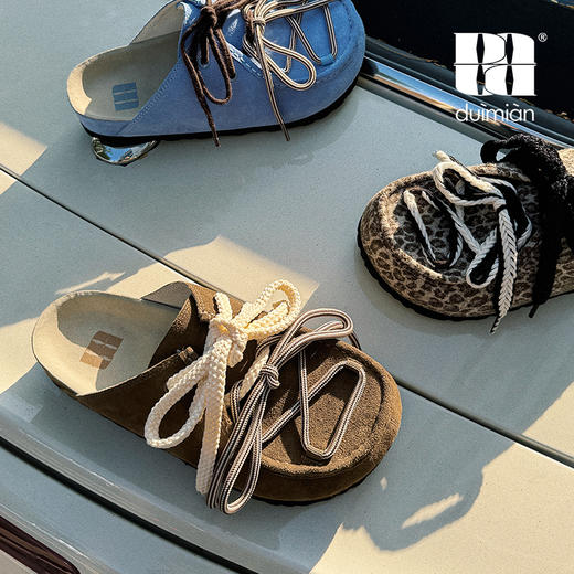 对面duimian-春夏新品袋鼠鞋棕色/牛仔蓝勃肯半拖 商品图4