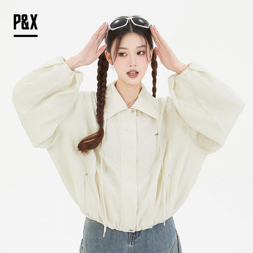 P&X设计师女装 春季休闲宽松梭织短款外套翻领长袖825113121 浅绿 商品图2