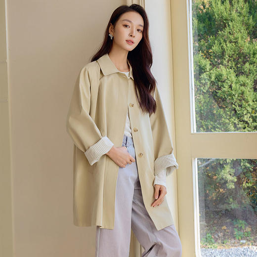 玳莎高级感时尚翻领风衣2025春季新款小个子中长款宽松卡其外套女  FA38301 商品图1