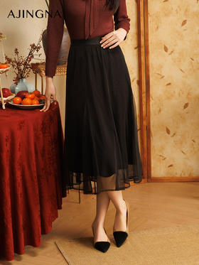 【商场同款】阿菁娜2025春季新款层次感拼接纱半裙A30C113017