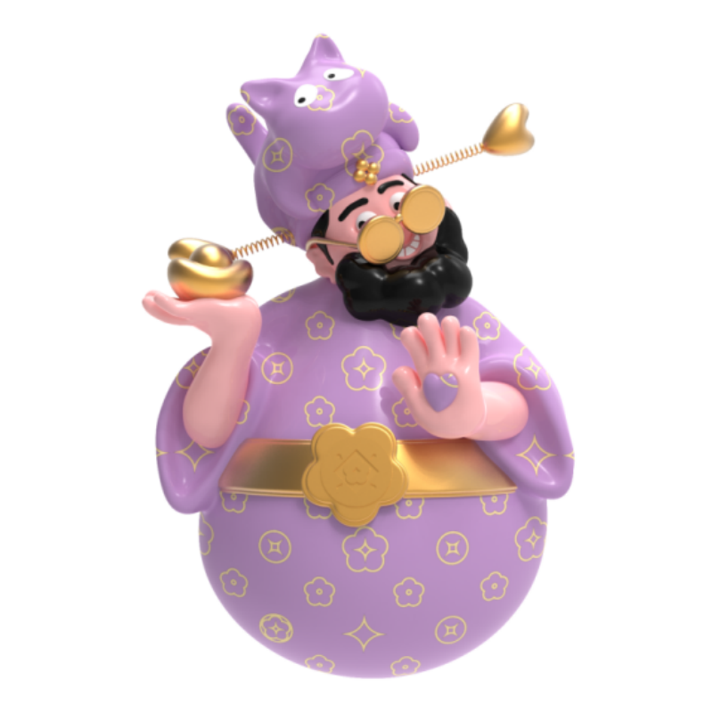 四喜财神-20cm紫色印花彩绘