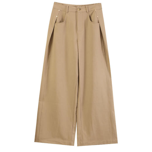 玳莎简约宽松阔腿裤女2025年春季新款垂感卡其长裤显瘦通勤休闲裤  FA36306 商品图4