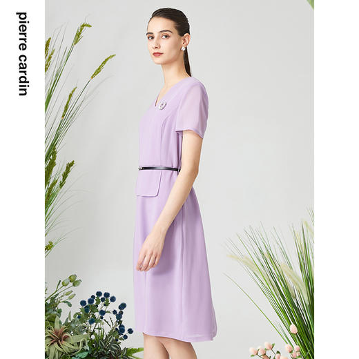 皮尔卡丹女装连衣裙法式淑女紫色假两件通勤A字裙P3215D3046Z1 商品图3