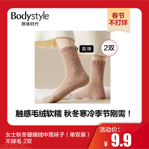 【春节不打烊】女士秋冬珊瑚绒中筒袜子（单双装）不掉毛 2双/4双 商品图0