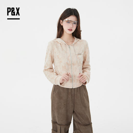 P&X设计师女装 新款复古针织短款T恤连帽长袖上衣825102084 杏色 商品图2