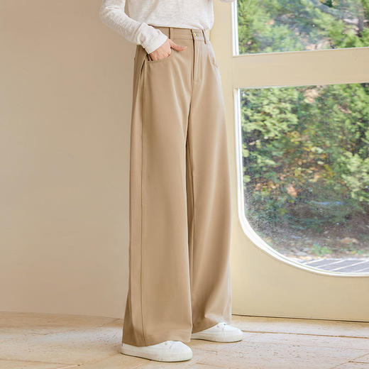 玳莎简约宽松阔腿裤女2025年春季新款垂感卡其长裤显瘦通勤休闲裤  FA36306 商品图1