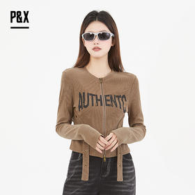 P&X设计师女装 复古时髦字母针织短款T恤拉链修身825102136 咖色