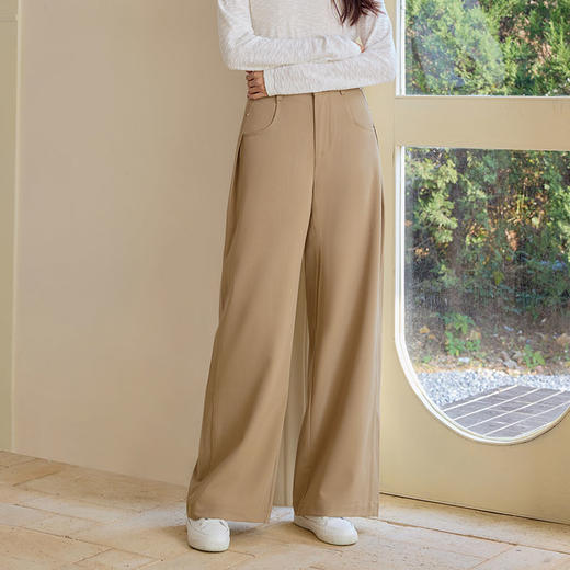 玳莎简约宽松阔腿裤女2025年春季新款垂感卡其长裤显瘦通勤休闲裤  FA36306 商品图0