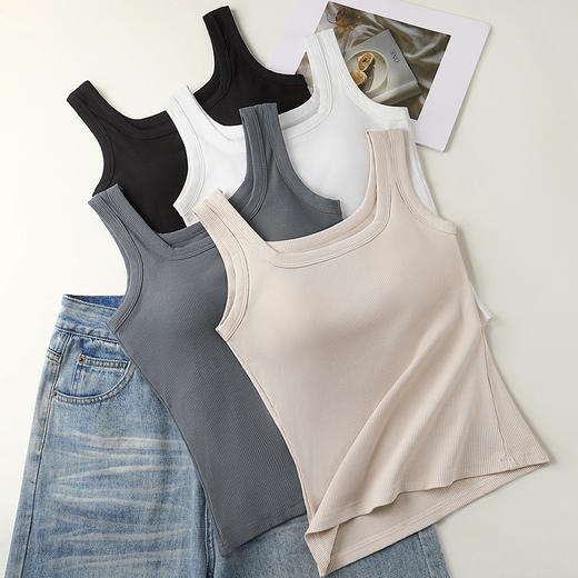 C2-【文胸背心二合一 带胸垫】时尚百搭显瘦打底背心女士吊带可外穿   淑清雅致+雨后青提 商品图8