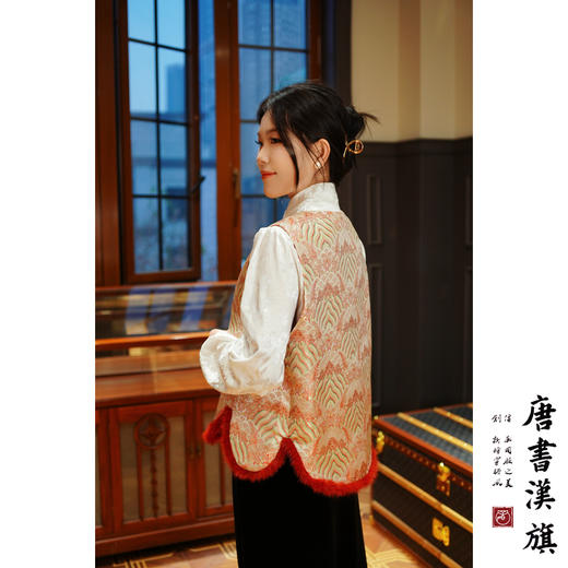【福韵】非遗宋锦|新中式马甲外套早春新款水貂毛桑蚕丝提花羊绒棉贵气拜年服新年战袍 商品图5