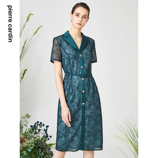 皮尔卡丹女装连衣裙气质印花短袖通勤收腰气质A字裙P3222D3115G2 商品图3