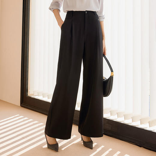 玳莎简约阔腿裤女2025春季新款垂感高腰通勤西装裤宽松直筒休闲裤  FA36307 商品图0