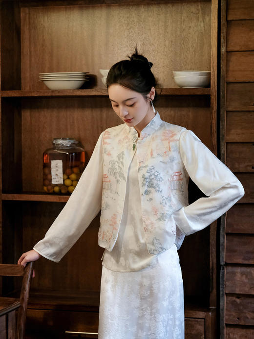 盛唐牡丹 |真丝绡如意湖亭对襟马甲 商品图1