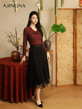 【商场同款】阿菁娜2025春季新款飘带V领正肩毛衫A30C301016