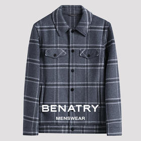 贝纳川格纹翻领男士双面尼羊毛外套EGT300200