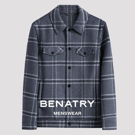 贝纳川格纹翻领男士双面尼羊毛外套EGT300200 商品图0