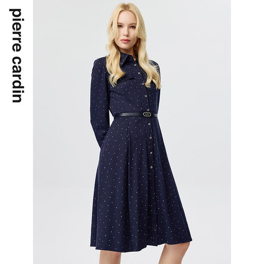 皮尔卡丹女装连衣裙蓝色白点花纹年轻时尚商务衬衫裙P3433E3835N3 商品图4