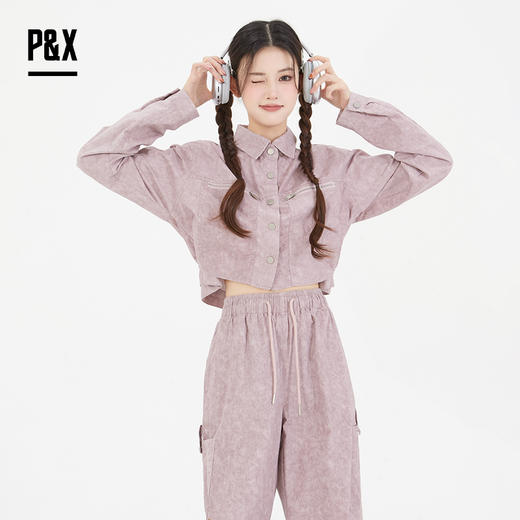 P&X设计师女装 休闲抽绳设计宽松长裤套装短外套825114033 粉色 商品图2