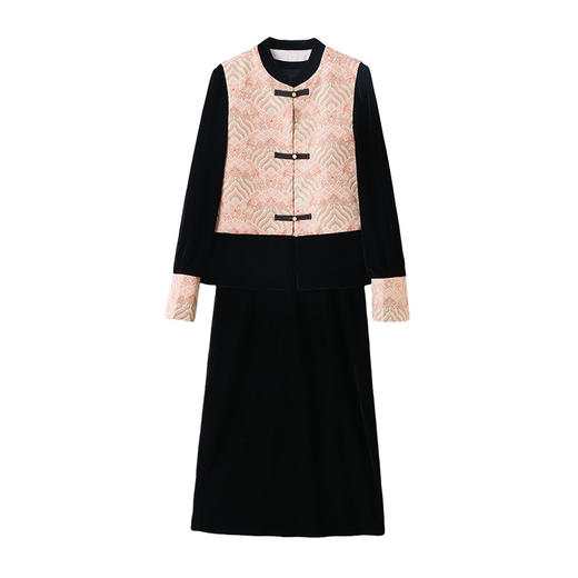 TZW-2025春季新款民族风两件套裙新中式提花马甲丝绒连衣裙时尚休闲套 商品图4