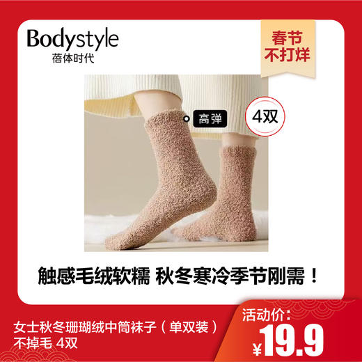 【春节不打烊】女士秋冬珊瑚绒中筒袜子（单双装）不掉毛 2双/4双 商品图1