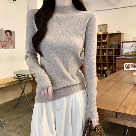 【89/2斤】复古半高领短款针织衫 轻薄修身内搭长袖T恤 商品图2