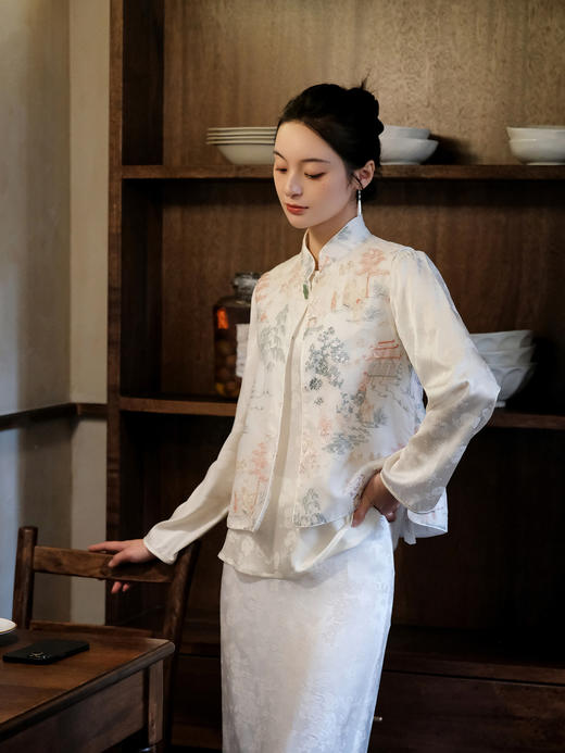 盛唐牡丹 |真丝绡如意湖亭对襟马甲 商品图0