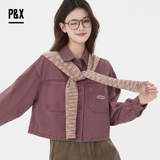P&X设计师女装 春季复古时髦梭织短款衬衫披肩上衣825105072 紫色 商品图0