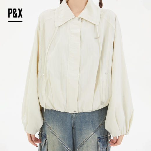 P&X设计师女装 春季休闲宽松梭织短款外套翻领长袖825113121 浅绿 商品图3