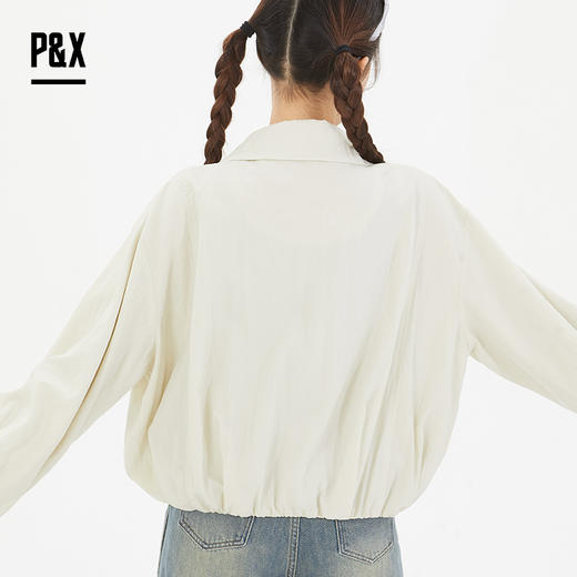 P&X设计师女装 春季休闲宽松梭织短款外套翻领长袖825113121 浅绿 商品图4